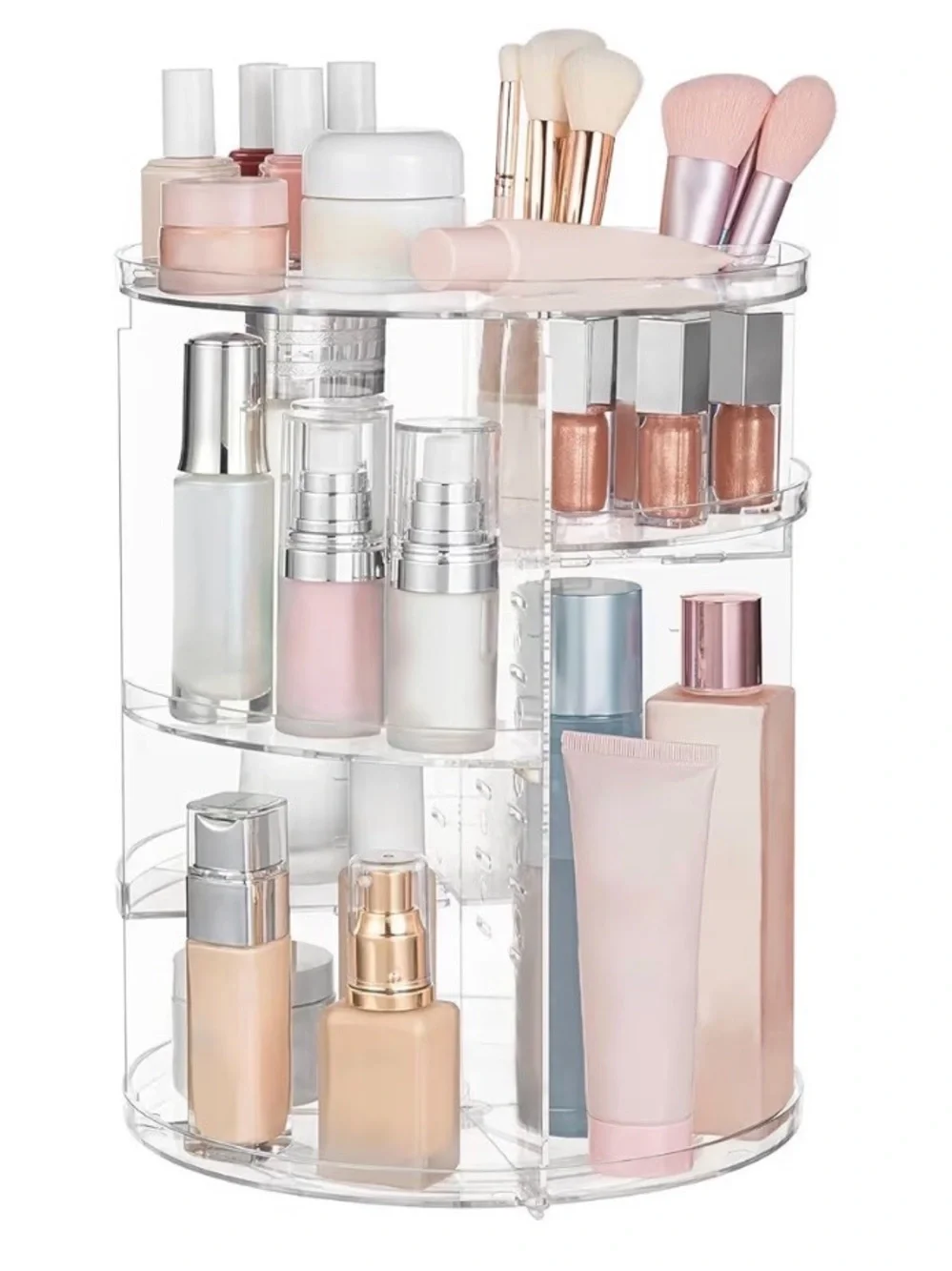 Clear Rotating Acrylic Makeup Organizer - 360° Cosmetic Storage